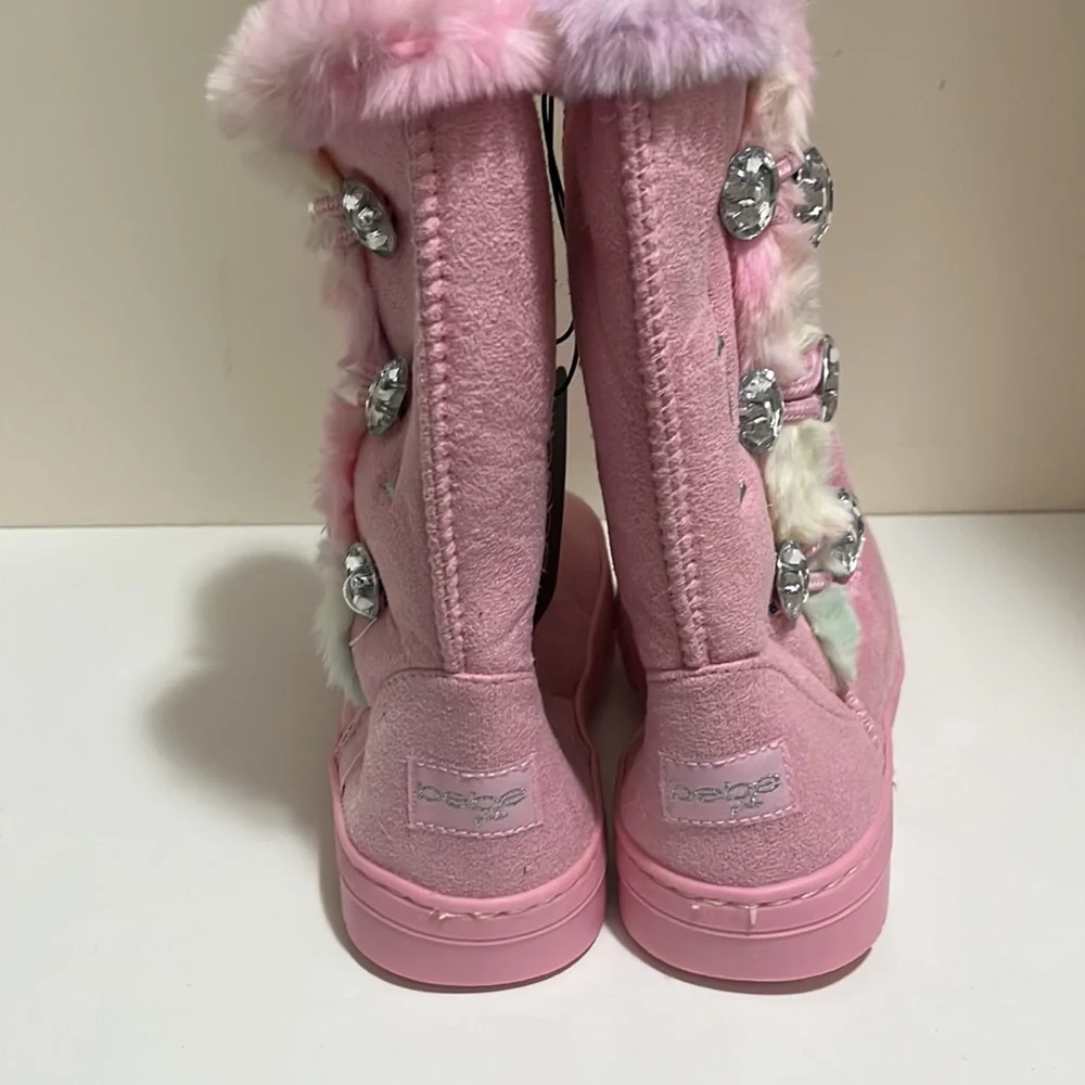 Bebe Rhinestone Button Faux Fur Lined Boot‎ Big Girl